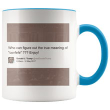Load image into Gallery viewer, Trump Tweet - Meaning of "Covfefe" with House Background MAGA Mug - Trump Mug