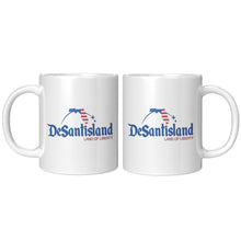 Load image into Gallery viewer, DeSantisland Ron DeSantis Florida Land of Liberty Mug BLUE Text