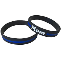 Load image into Gallery viewer, Mom (Mother) Thin Blue Line Silicone Wrist Band Bracelet Wristband - Support Police and Law Enforcement