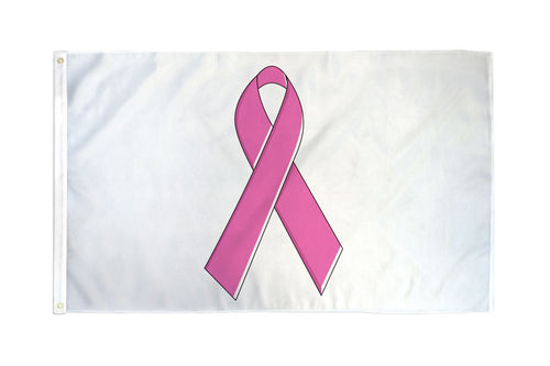 Pink Ribbon White Flag Breast Cancer Awareness Support Women 3x5 Feet Banner Flag