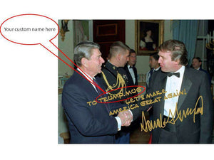 Donald Trump Ronald Reagan Custom Name MAGA Gold Autograph 8x10 Photo - Trump Mug