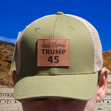 Load image into Gallery viewer, Trump 45 Signature Leather Patch MAGA Baseball Cap Trucker Hat