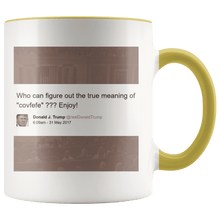 Load image into Gallery viewer, Trump Tweet - Meaning of "Covfefe" with House Background MAGA Mug - Trump Mug