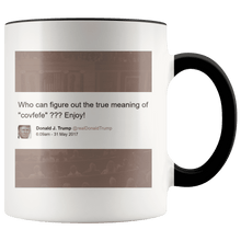 Load image into Gallery viewer, Trump Tweet - Meaning of "Covfefe" with House Background MAGA Mug - Trump Mug