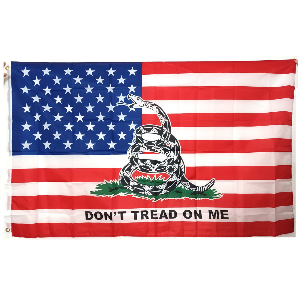 Don't Tread on Me Gadsden Rattlesnake USA Red White Blue American 3x5 Feet Flag