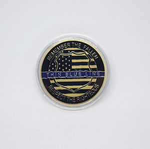 Police Officer Thin Blue Line Serve Protect Law Enforcement Gold Collectible Challenge Coin