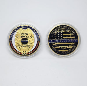 Police Officer Thin Blue Line Serve Protect Law Enforcement Gold Collectible Challenge Coin