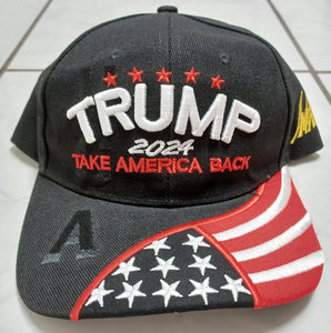 Trump 2024 Take America Back Stars Stripes Flag MAGA Hat BLACK