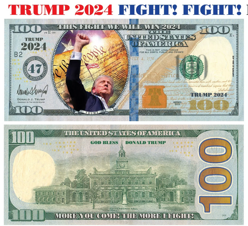 Donald Trump 2024 This Fight We Will Win Fist Pump USA Hundred Bill with Currency Holder