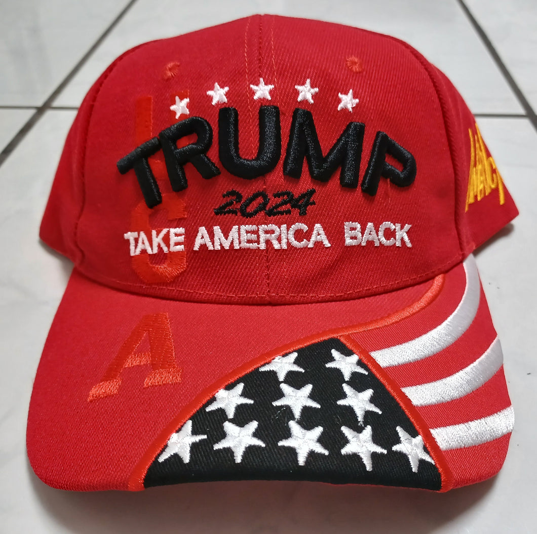 Trump 2024 Take America Back Stars Stripes Flag MAGA Hat RED