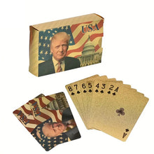 Load image into Gallery viewer, Donald Trump Gold Foil Waterproof Plastic Poker Deck Game Playing Cards MAGA USA