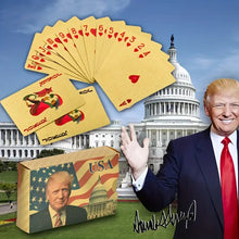 Load image into Gallery viewer, Donald Trump Gold Foil Waterproof Plastic Poker Deck Game Playing Cards MAGA USA