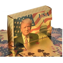 Load image into Gallery viewer, Donald Trump Gold Foil Waterproof Plastic Poker Deck Game Playing Cards MAGA USA