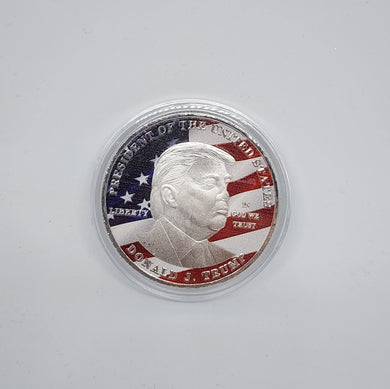 Trump Red White Blue US Flag President Liberty In God We Trust MAGA Silver Collectible Coin