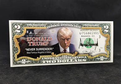 Donald Trump $2 Novelty Presidential Mugshot Bill with Currency Holder