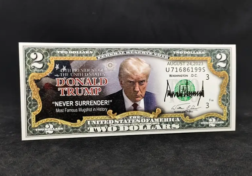 Donald Trump $2 Novelty Presidential Mugshot Bill with Currency Holder