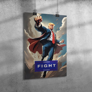 Trump Comic Book Superhero Fight MAGA Poster 12x18