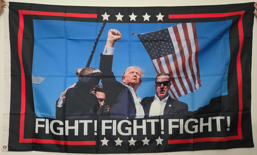 Trump FIGHT! MAGA Rally Fist Pump 3x5 Feet Black Banner Flag