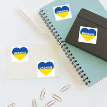 Load image into Gallery viewer, I Love Ukraine Heart Sticker Sheet (Four 1.5&quot;x2.5&quot; Stickers)