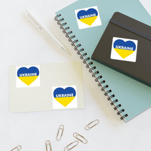 I Love Ukraine Heart Sticker Sheet (Four 1.5"x2.5" Stickers)