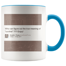 Load image into Gallery viewer, Trump Tweet - Meaning of &quot;Covfefe&quot; with House Background MAGA Mug - Trump Mug