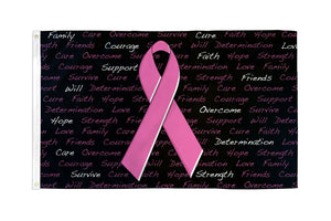 Pink Ribbon Inscriptions Flag Breast Cancer Awareness Support Women 3x5 Feet Banner Flag