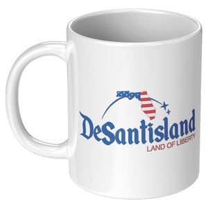 DeSantisland Ron DeSantis Florida Land of Liberty Mug BLUE Text