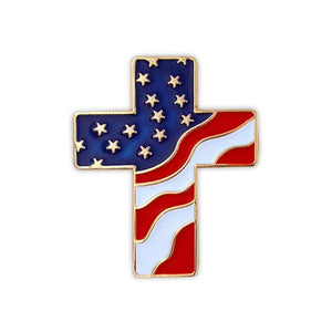 USA Flag Cross Lapel Pin - Patriotic American Stars and Stripes