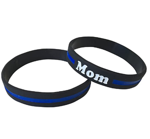 Mom (Mother) Thin Blue Line Silicone Wrist Band Bracelet Wristband - Support Police and Law Enforcement