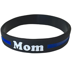 Mom (Mother) Thin Blue Line Silicone Wrist Band Bracelet Wristband - Support Police and Law Enforcement