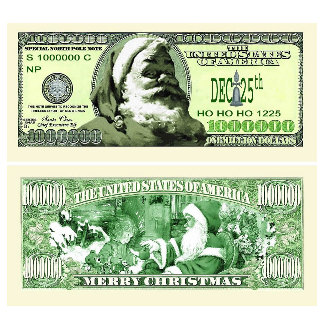 Santa Green Merry Christmas Million Dollar Bill with Currency Holder