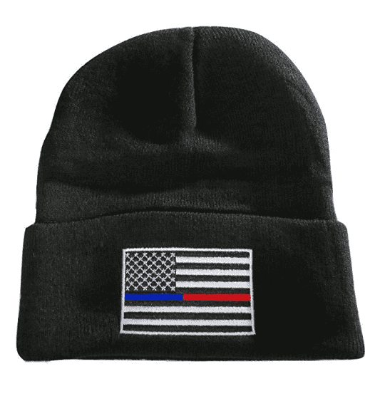 Thin Blue Red Line USA Flag Knit Skull Cap Hat Beanie Support Police Firefighter - Trump Mug
