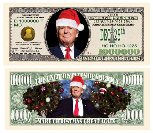 Donald Trump Merry Christmas Santa Presidential Million Dollar Bill with Currency Holder - Trump Mug