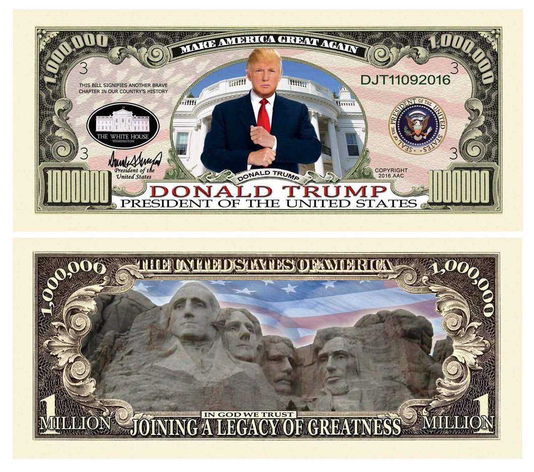 Donald Trump MAGA Legacy Greatness Presidential Million Dollar Bill with Currency Holder - Trump Mug