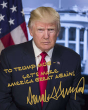 Load image into Gallery viewer, Donald Trump White House Custom Name MAGA Gold Autograph 8x10 Photo - Trump Mug